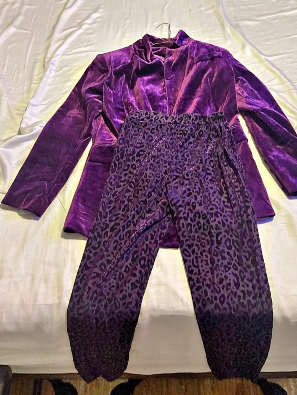 Purple Velvet-Style Jacket & Leopard Pants
